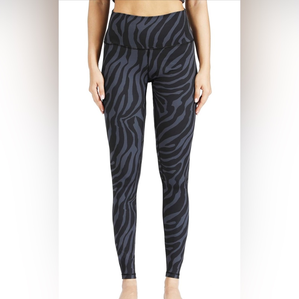 VALANDY Womens Black/Grey Zebra Print High Waist Yoga Leggings Size Small